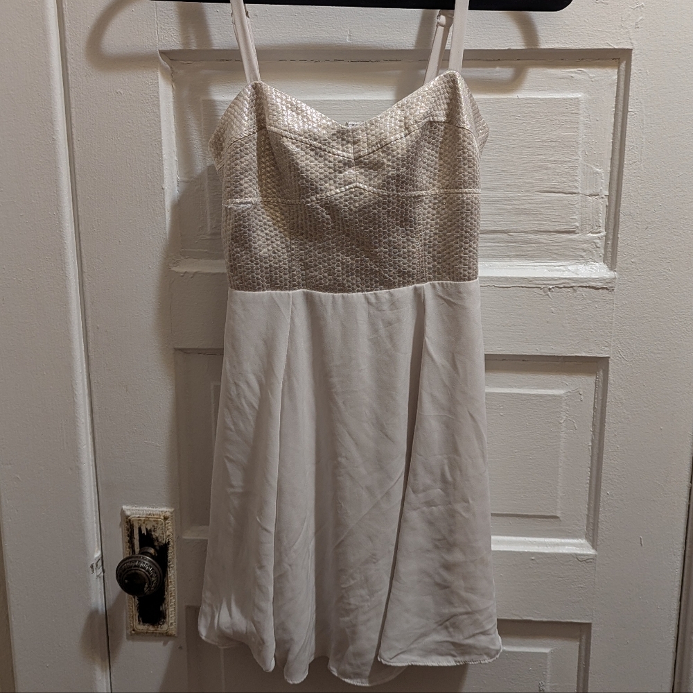 Express White Metallic Bodice Dress
